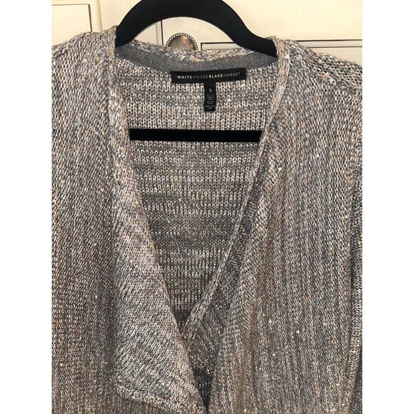 White House Black Market Shimmer Open Front Long Sweater Gray With Sequins Small - Picture 4 of 5